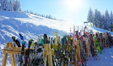 Stacked Skis in the Alps