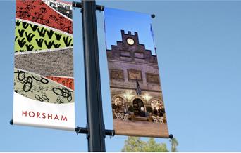 Horsham brand identity banners to promote events in this West Sussex market town