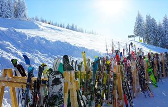 Stacked Skis in the Alps