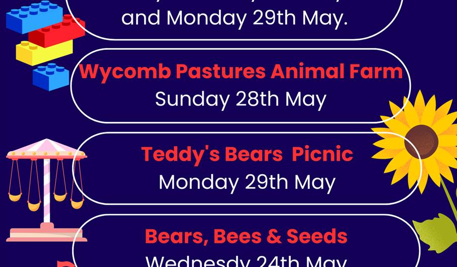 Teddy Bears Picnic; Vintage Kids Fun Fair; Animal Farm; Mini Railway; Crafts; Lego Build