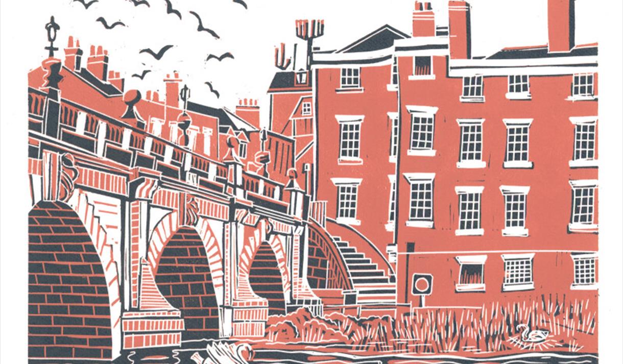 Ashton, Mike. English Bridge. Linocut
