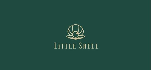 little shell logo of a golden clam on a green background.