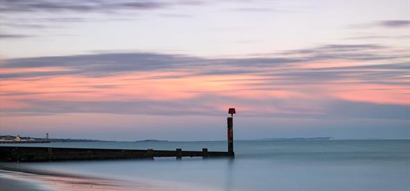 Alum Chine beach at dusk