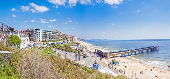 Summery shot of Boscombe pier from the overcliff