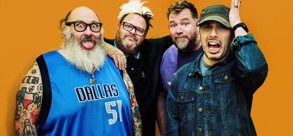 Bowling For Soup band together looking at the camera 