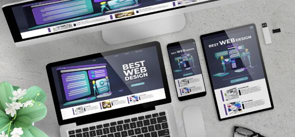 Generic shot of different electronic devices showing a website mock up