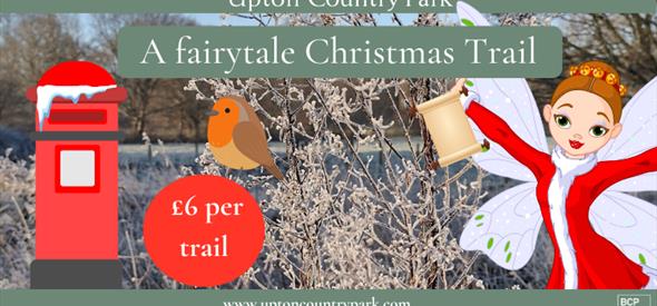 Picture of a Christmas fairy with red postbox and robin with the text a fairytale Christmas