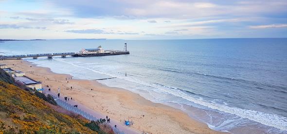 beach, sand, pier, the pier, Bournemouth pier, grey sky, sunset, sun set