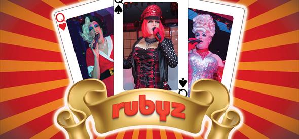 Three card with portrait images and gold in the Rubyz logo