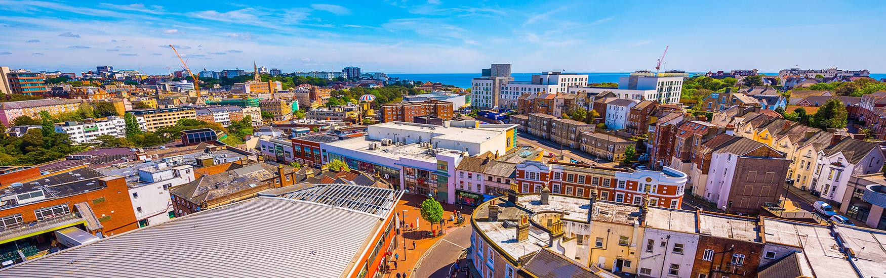 Beautiful shot of Bournemouth town centre taken from an elevated position show casing the destination
