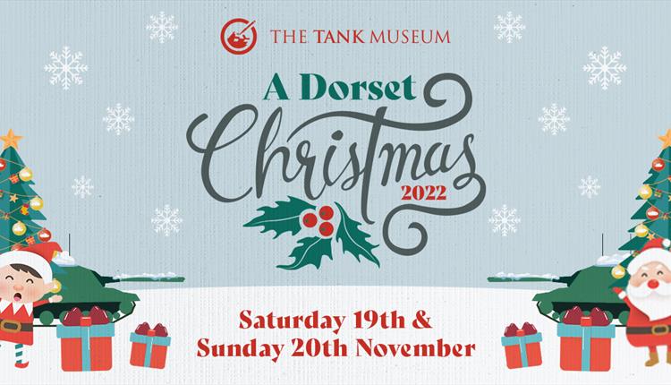 A Dorset Christmas at the Tank Museum image with cartoon santas