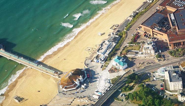 Birds eye view of Bournemouth pier.