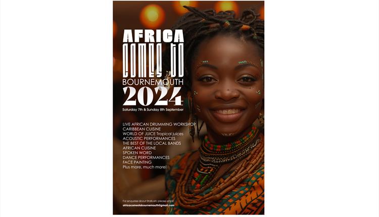 Africa comes to Bournemouth promotional poster with the event details on it.