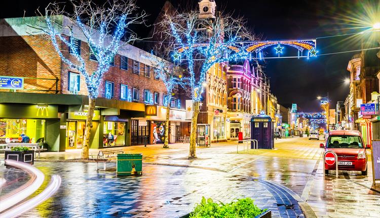 High Street filled with Christmas lights