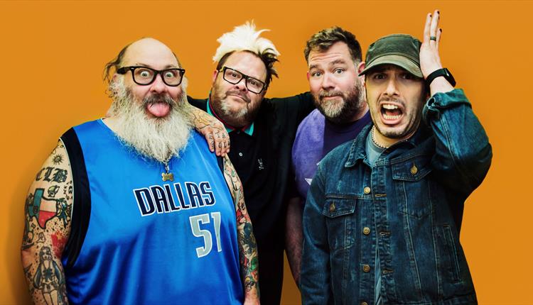 Bowling For Soup band together looking at the camera