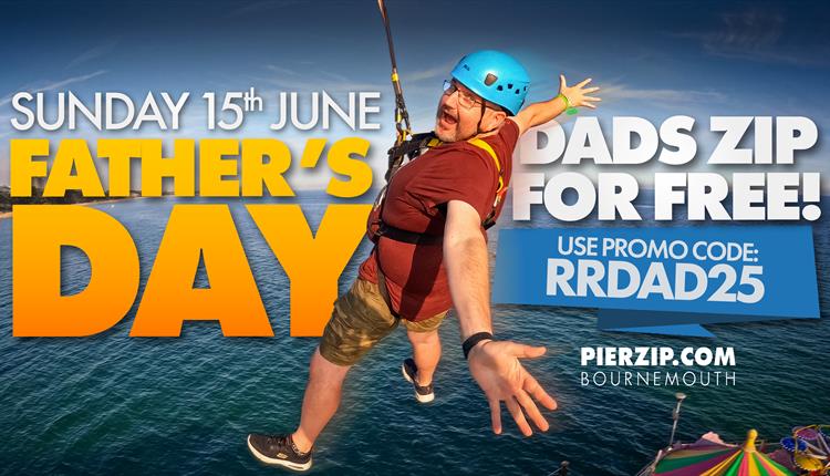 poster image with a Dad in a hard hat ziplining