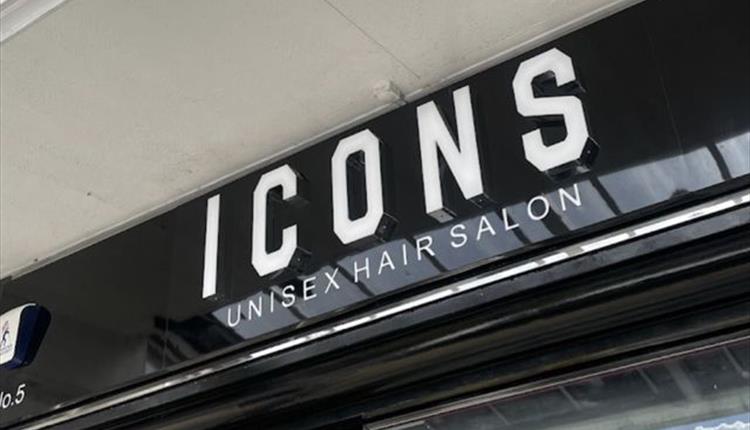 Icons Unisex Hair Salon storefront sign