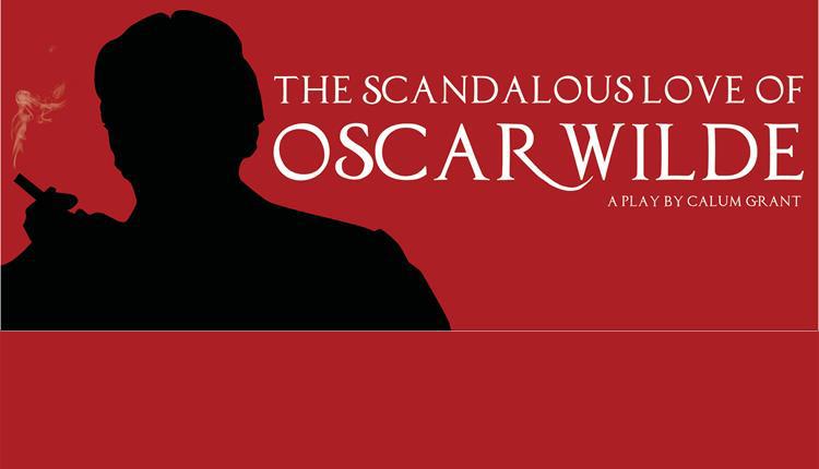 Red background with black and white logo of Oscar Wilde