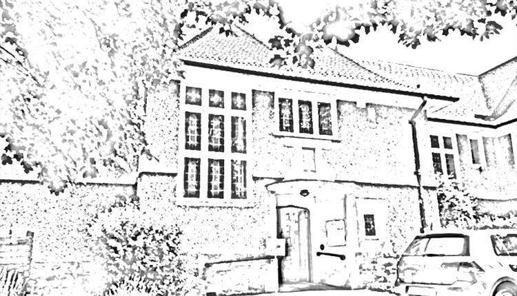 Tuckton Library rendered as a black-and-white sketch.