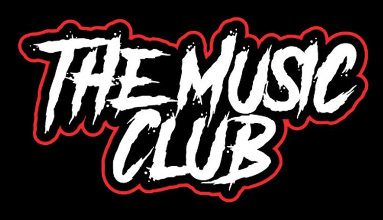 The Music Club logo in white, with red surround on a black background