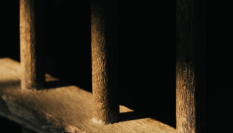 An image of prison bars with shadows in the background.