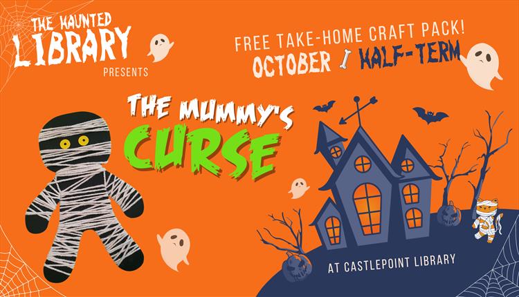 The mummys curse image with orange halloween scenes