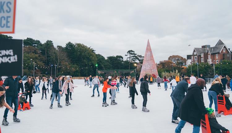 People skating on the Bournemouth Ice Skating Rink at Christmas