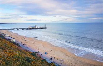 beach, sand, pier, the pier, Bournemouth pier, grey sky, sunset, sun set