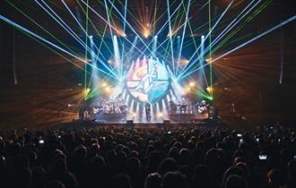 Concert hall with flashing lights
