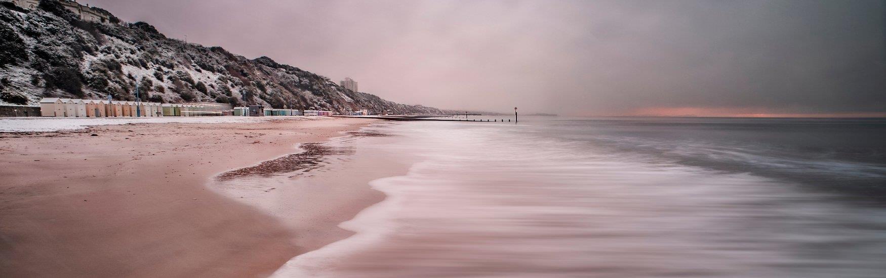 Frosty scenes on a tranquil winters day at Bournemouth Beach