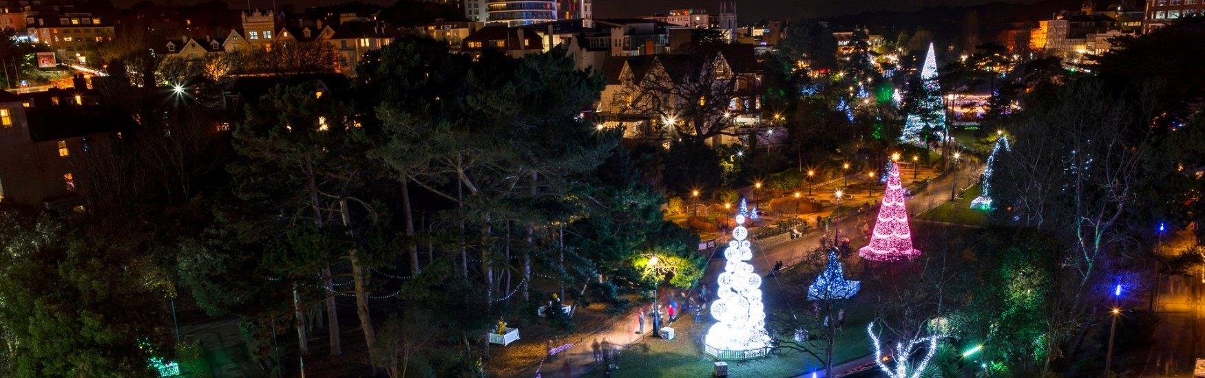 Christmas Tree Wonderland tree's illuminating the night sky in Bournemouth Gardens