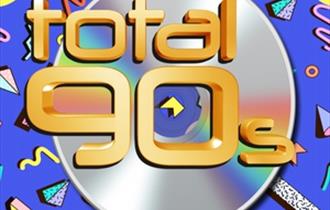 Background with 90s graphics on, with a CD disk. Wording saying 'Total 90s'