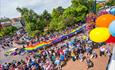 Rainbow parade from Bourne Free LGBTQ Pride Festival
