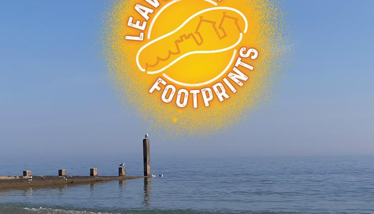 Blue hazy sky with little waves of the sea and leave only footprints logo