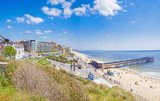Summery shot of Boscombe pier from the overcliff