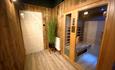 a sauna room, with wooden walls