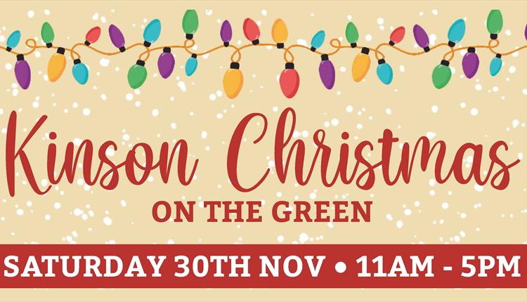 Kinson Christmas logo/banner with fairy lights and festive decoration.