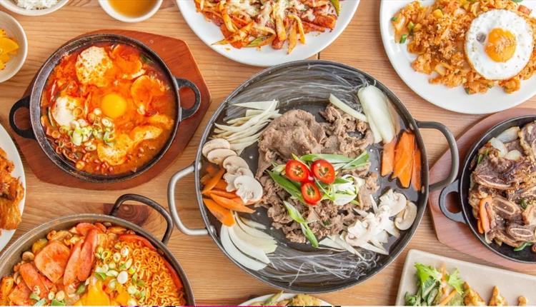 Korean food on a table in dishes