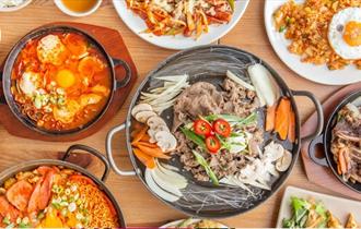 Korean food on a table in dishes