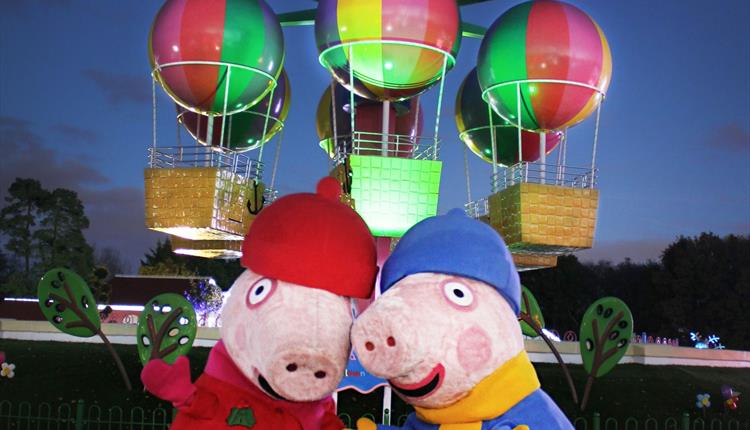 Peppa Pig and George with hats and scarves on