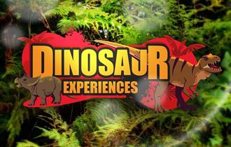 Promotional poster saying Dinosaur Experience with a greenery background