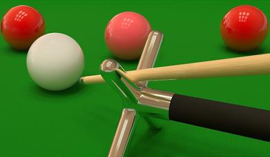 Snooker balls and cue
