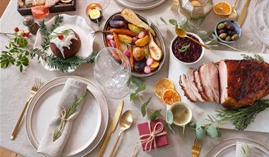A sumptuous Christmas feast laid out on a table at DoubleTree by Hilton Brighton Metropole