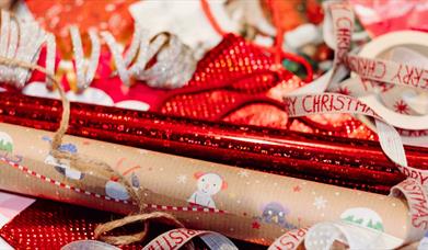 Red and white wrapping paper with ribbons