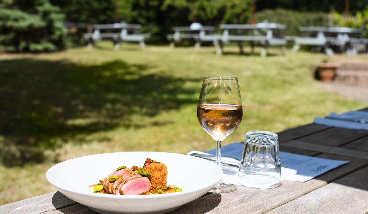 Delicious lunch with a glass of rose outside at The Ginger Fox.