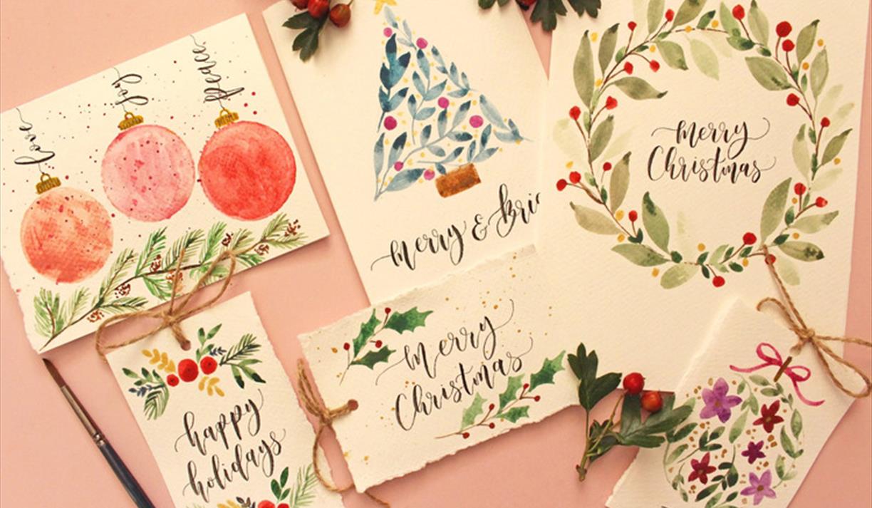 Christmas Watercolour Cards + Brush Lettering Workshop