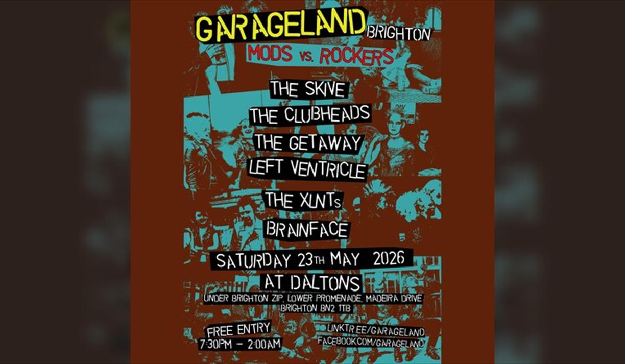 Garageland Presents Mods Vs Rockers At Daltons On Brighton's Seaside W/ The Skive, The Clubheads, The Getaway, The Xlnts, Left Ventricle, Brainface