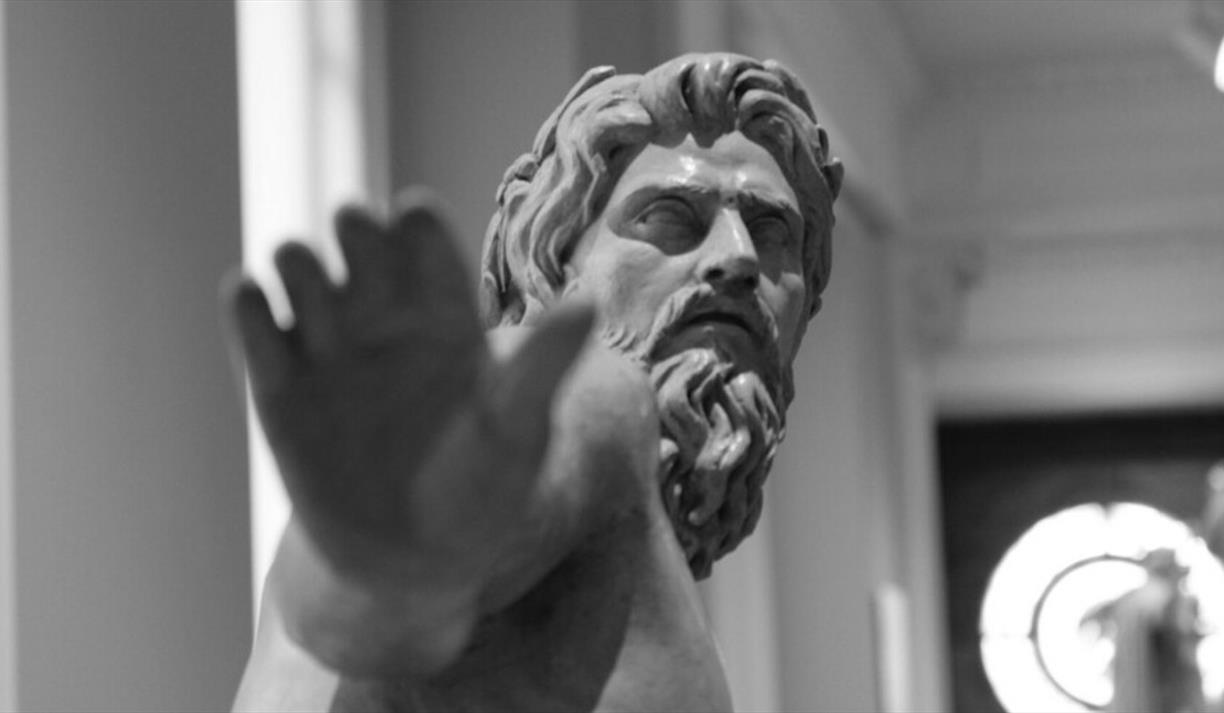 Black and white image of a classical sculpture