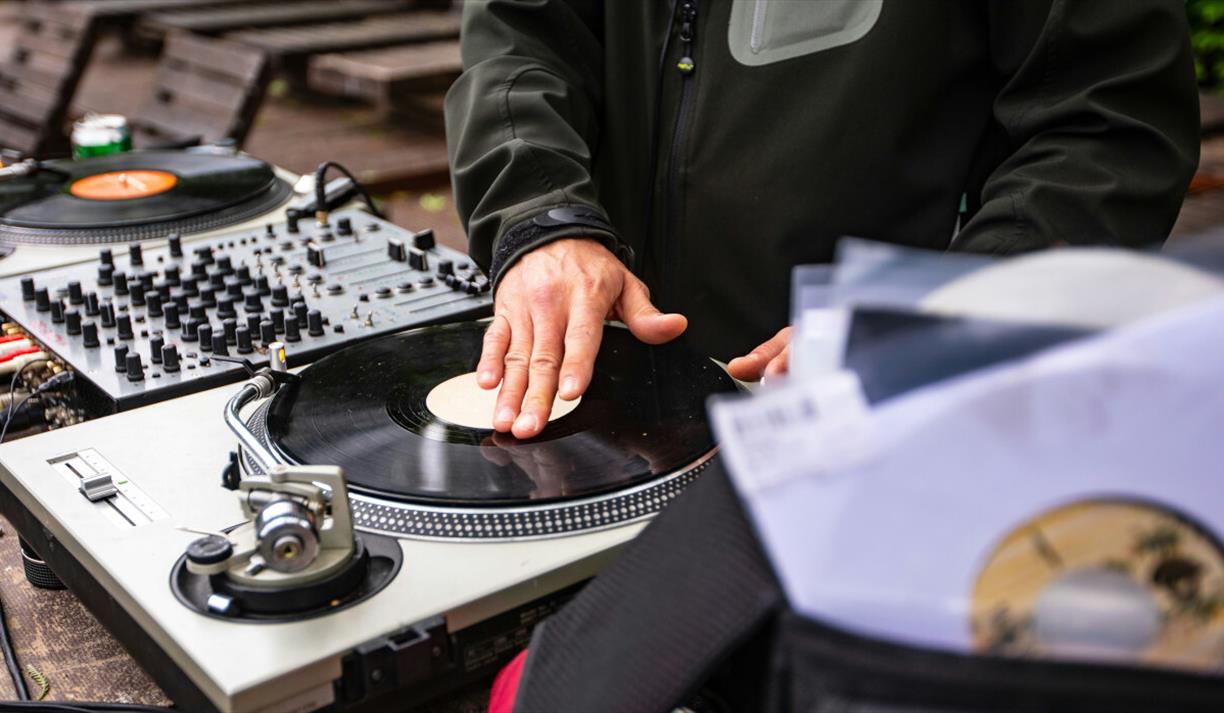 Silver vinyl player and DJ