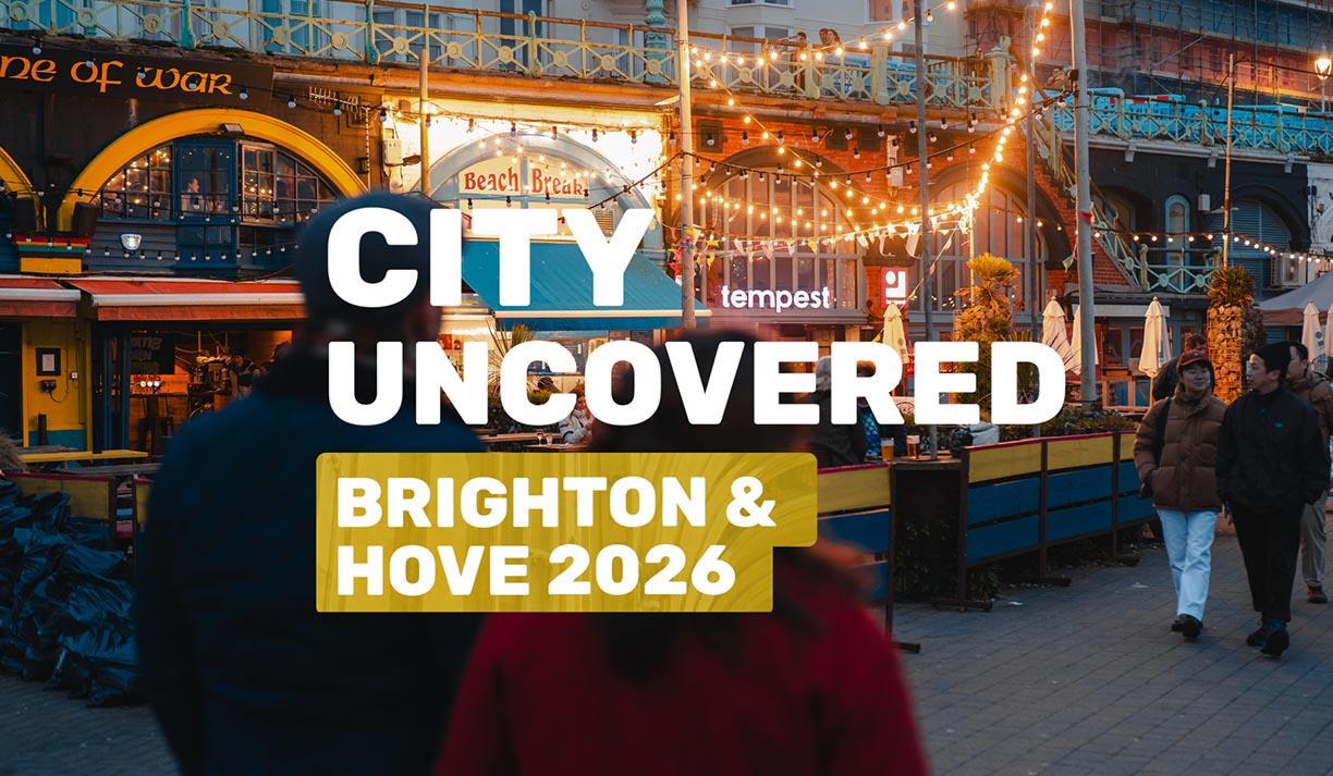Photo of Brighton seafront with the City Uncovered logo overlaying it.